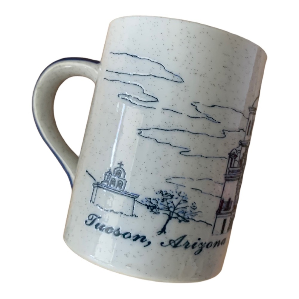Tucson Arizona Etched Blue Gray Speckled Sketched Coffee Cup Tea Mug Collectible